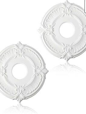 Ornate Decorative Ceiling Medallion Pair in White